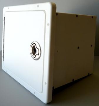 small enclosure with shelf three quarter view