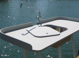 Full-size table with optional stainless steel sink and 18" faucet.