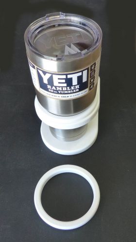 This insert adapts any Buck Woodcraft drink holder to fit 30 oz YETI Rambler Tumblers.